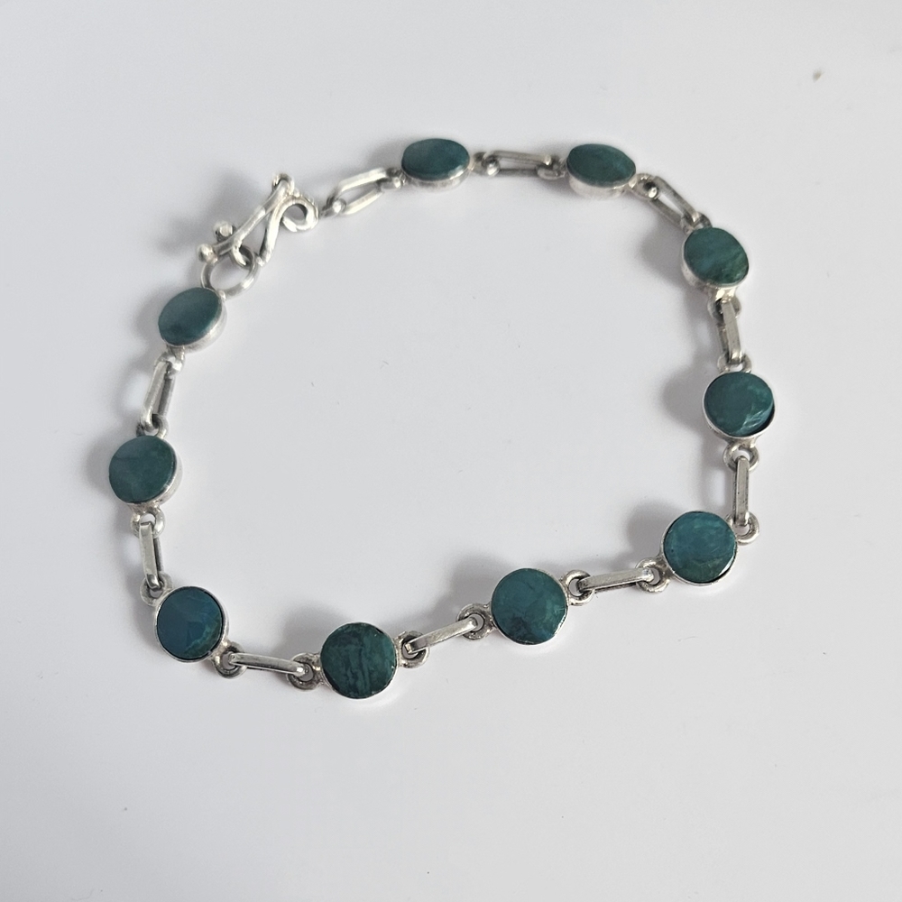 950 Sterling & Chrysocolla Cabochon Link Bracelet